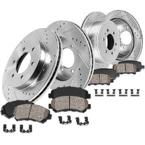 Callahan Front and Rear Drilled Slotted Brake Disc Rotors and Ceramic Brake Pads + Hardware Brake Kit For 2010 2011 Ford F150 6Lug