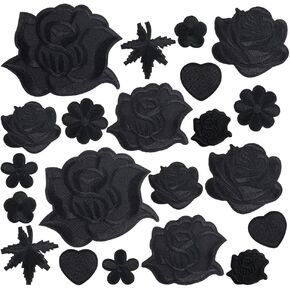 GORGECRAFT 30Pcs 10 Styles Flower Sew on Applique Organza Embroidery Leaves Floral Patches Lace Fabric for Wedding Bridal Dress Sewing Craft DIY Clothes Decor Hair Ornaments Black