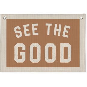 See The Good Wall Decor, Vintage See The Good Sign Linen Banner, Trendy Linen Banner Wall Hanging Banner Flag