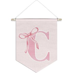 Coquette Pink Bow Preppy Canvas Hanging Pennant Flag Banner,initial L Personalized Teen Girl Gifts,Trendy Cute Monogrammed Gifts Wall Decor for Women Teen Girl Nursery bedroom