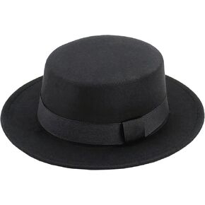 Black Fedora Hat for Women Men Short-Flat-Brim Bowler Hat Pork Pie Jazz Hat 1920s Party Felt Hat Medium