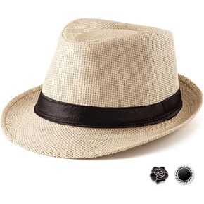 LADYBRO XL Straw Fedora Hats for Men - Summer Straw Trilby Hat Beach Travel Panama Hats 7 1/2