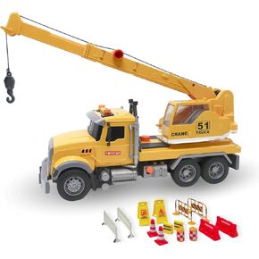 Crane Truck Toy for Kids, Construction Truck with Extendable Crane Arm, Sounds, Lights, Full Set of Construction Accessories Toys. Best Screen for Boys and Girls