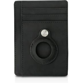 AirTag Wallet Card Holder Sturdy Slim lightweight Pocket With Built In Airtag RFID Holder Waterproof Genuine Black Leather Tech Gifts Accessories For Him Her Unisex