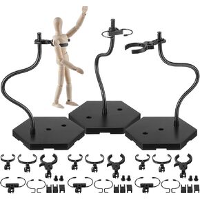 3 Sets Action Figure Stand 12 Inch Figure Display with Attachable Base Flexible Shape Toy Doll Holder Flight Stands Connectable Metal Toy Stand for 1/6 1/9 1/12 Scale Figures