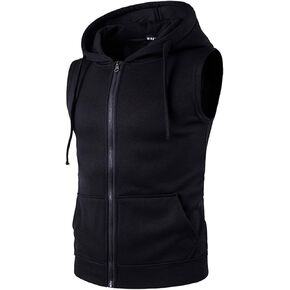 Men's Sleeveless Hooded Bodybulding Tank Tops Gym Muscle Workout Hoodie with Pocket
