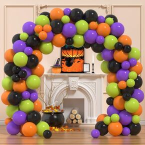 Halloween Balloon Garland with Creepy Cloth & 2 Style Banner - Black Red and Bloody Hand Print White Balloons Different Sizes Balloon Arch Kit for Halloween Scary Birthday Party Decorations Supplies