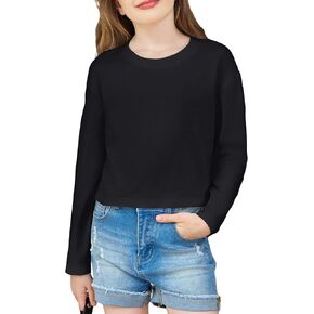Arshiner Girls Crop Tops Long Sleeve Shirts Drop Shoulder Crewneck Casual Fashion T Shirts Tee