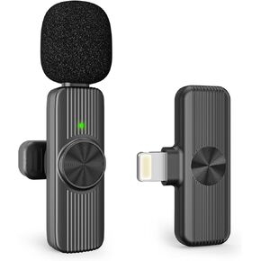 RoyAroma 2Pcs Wireless Lavalier Microphone Compatible with Android Phone/iPhone/iPad/Laptop, Plug-Play Lapel Clip-On Mini Mic with Noise Reduction for Vlog Interview YouTube 65ft