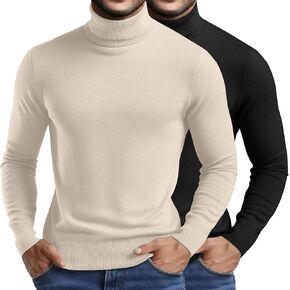 Riyiper 2 Pack Men's Turtleneck Sweater Slim Fit Knitted Basic Tops Lightweight Long Sleeve Ribbed Casual Pullover Top