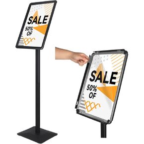 Heavy Duty Pedestal Sign holder floor stand Adjustable Sign Stand for Vertical and Horizontal view Poster Stand with Aluminum Frame for Display 11 x 17 inch Black