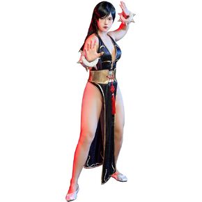 Street Fighter Officially Licensed Classic Chun-Li Black Cosplay Costume Golden Embroidery Side-slit Cheongsam