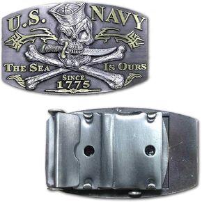 US Navy Jolly Roger Sea Is Ours Veteran Belt Buckle
