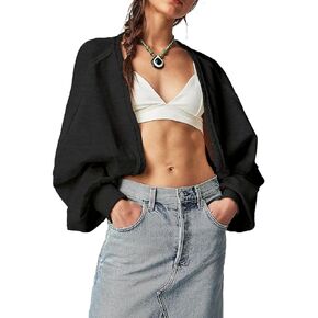 Kedera Women's Cropped Sweatshirts Bolero Shrug Sweater Long Sleeve Open Front Cardigan Workout Jackets Y2K Gym Fall Top