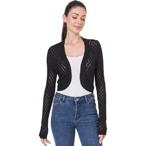 AmélieBoutik Women Open Front Bolero Shrug Long Sleeve Lightweight Knit Hollow Out Cropped Cardigan