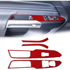 Compatible with Carbon Fiber Window Switch Control Panel Trim Cover Sticker Accessories for Ford Mustang Convertible 2024 2025 (4PCS Red)
