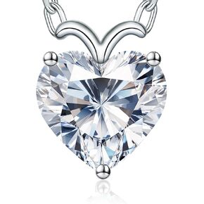 ForeverLove Heart Moissanite Necklaces for Women, 4 or 2 Carats D Color VVS1 Heartshap Moissanite, Silver Pendant Jewelry ,Romantic Gifts for Woman, Wife, Girlfriend, Daughter, Mom, Grandma, Classmates, On Birthday, Anniversary, Engagement, Wedding ,Gradu