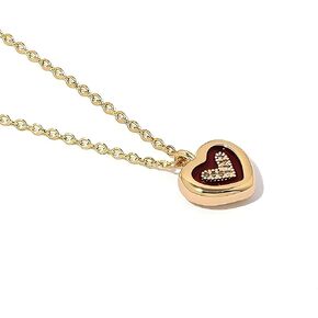 MAX 18K Double Gold Plated Dainty Red Oil Drop Heart Pendant Necklace | Cute Hypoallergenic Titanium Chain Necklace | INS Love Pendant Necklace for Women gift