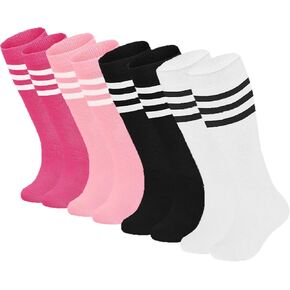 4 pairs Kids Soccer Socks football Toddler Knee High Tube Socks Stocking basketball Boys Girls Stripes 5-7
