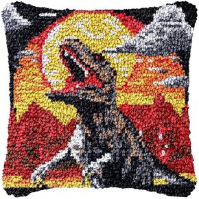 Latch Hook Pillowcase Kits T-rex Dinosaur Latch Hook kit Pillow Cover Throw Pillow Embroidery Craft Kits for Beginner DIY Latch Hook Rug Kit with Printed Canvas Hobby & Craft 43x43cm(57)
