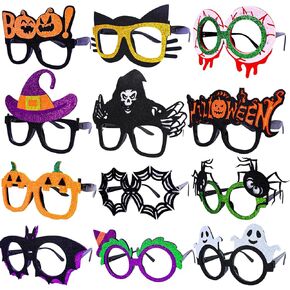 Halloween Eyeglasses 12 Pcs Novelty Toy Glasses Cosplay Halloween Party Favor Funny Glitter Funny Party Decorations for Kids and Adults Glasses Pumpkin Spider Web Ghost Bat Hat Skull Eyeball Eyewear