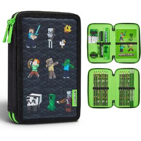 Minecraft Children's Pencil Case with Multiple Compartments, Stationery Included - Ecole Fourniture