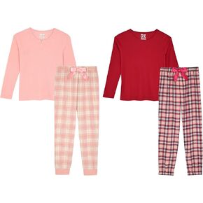 Sleep On It 4-Piece Girls Pajama Sets for Kids Sleepwear Plaid Fleece Pajamas for Girls