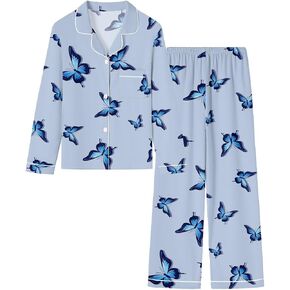 Umeyda Girls & Women Pajamas Set Long Sleeve Button-Down Sleepwear Nightwear Soft Pjs Set Loungewear