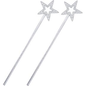 Nydotd 2pcs Star Wands, 13 Inches Fairy Princess Wand Elf Baton Angel Wand Sticks Princess Wand Magic Wand for Birthday Party Wedding Christmas Cosplay Masquerade Dress Up Shows (Silver)