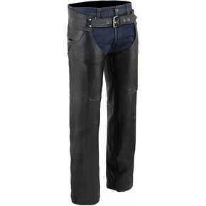 Milwaukee Leather Chaps for Men's Black Premium Leather- Classic Jean Style Pockets Motorcycle Riders Chap - SH1101