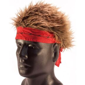 Billy-Bob Red Barbed Wire Bandana With Brown Hair