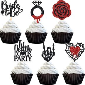 Halloween Bachelorette Cupcake Topper Boo To Be Ring Bride Or Die Skull Heart Blood Glitter Food Picks Horror Ghost Engagement Party Decorations Black