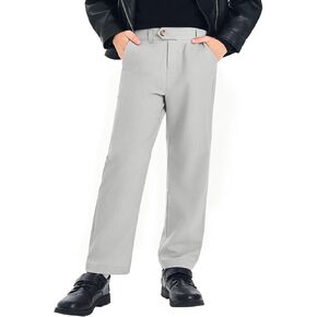 Haloumoning Boys Dress Pants Kids Slim Fit Elastic Waist Uniform Trousers with Pockets 5-14 Years