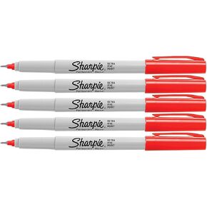Sharpie Red, Ultra Fine Point Tip, Permanent Markers, 5-Count