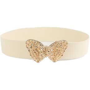 COTIM COYIN Women's Butterfly Buckle Elastic Waist Belt, Vintage Metal Butterfly Clasp, Stretch Waistband