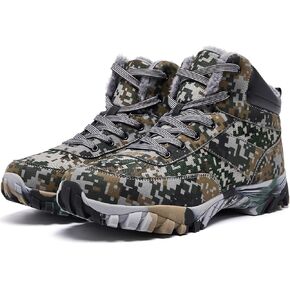 Men's Snow Boots Warm Fur Lined Camouflage Winter Hiking Boot Non-Slip Outdoor Work Shoes