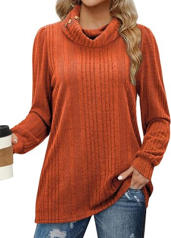 Bulotus Women's Turtleneck Tunic Sweaters Long Sleeve Ribbed Knit Comfy Loose Casual Fall Sweater in Kuwait