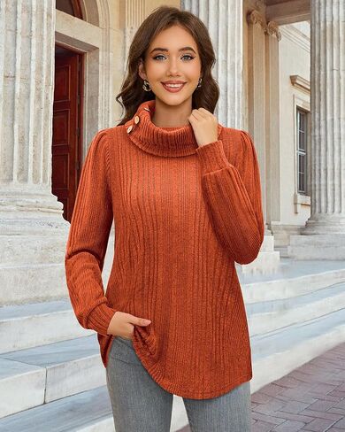 Bulotus Women's Turtleneck Tunic Sweaters Long Sleeve Ribbed Knit Comfy Loose Casual Fall Sweater in Kuwait