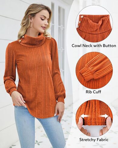 Bulotus Women's Turtleneck Tunic Sweaters Long Sleeve Ribbed Knit Comfy Loose Casual Fall Sweater in Kuwait