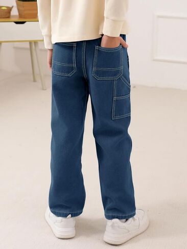 Haloumoning Boys Jeans Drawstring Elastic Waist Demin Pants Winter Fleece Stretch Pants 4-14 Years in Kuwait