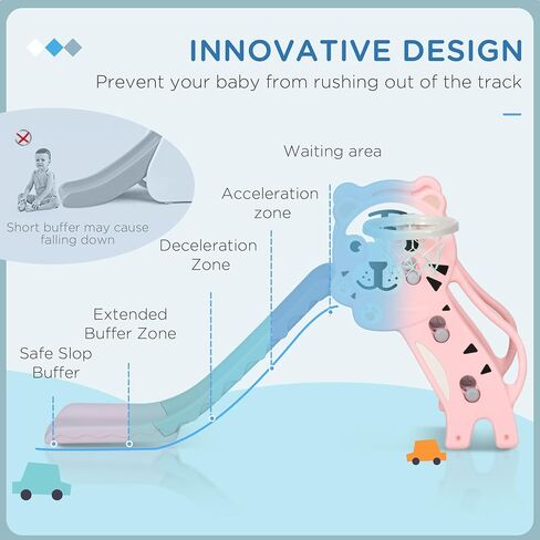 Qaba 2 in 1 Toddler Slide for Indoors, Toy for Toddler, Easy Set Up Baby Slide with Basketball Hoop for Kids 18-36 Months, Blue in Saudi Arabia