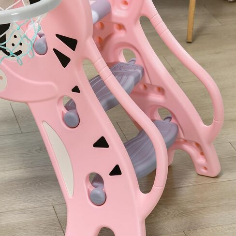 Qaba 2 in 1 Toddler Slide for Indoors, Toy for Toddler, Easy Set Up Baby Slide with Basketball Hoop for Kids 18-36 Months, Blue in Saudi Arabia