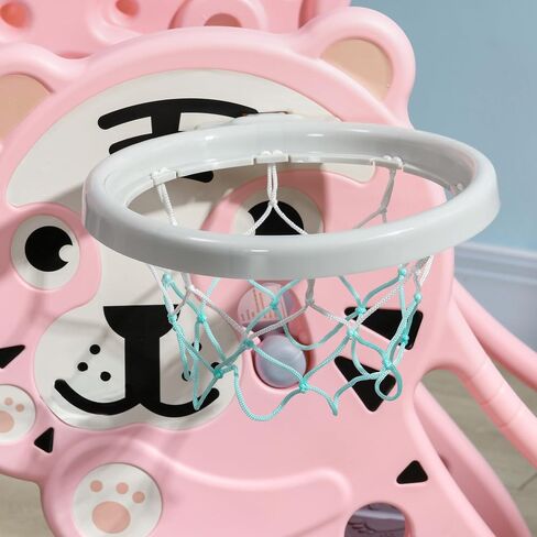 Qaba 2 in 1 Toddler Slide for Indoors, Toy for Toddler, Easy Set Up Baby Slide with Basketball Hoop for Kids 18-36 Months, Blue in Saudi Arabia