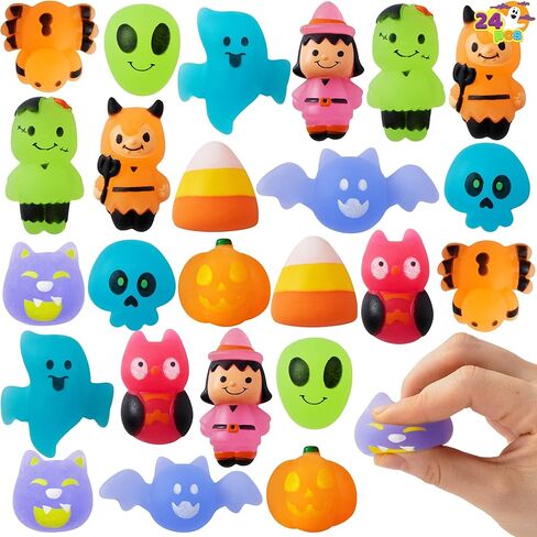 JOYIN 24 PCS Halloween Squishy Toy Mochi Toy, Glow in The Dark Design Stress Relief Mochi for Halloween Party Favor Decoration, Halloween Goody Bags Filler, Kids Birthday Gifts in Saudi Arabia