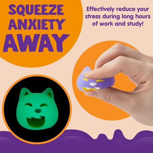 JOYIN 24 PCS Halloween Squishy Toy Mochi Toy, Glow in The Dark Design Stress Relief Mochi for Halloween Party Favor Decoration, Halloween Goody Bags Filler, Kids Birthday Gifts in Saudi Arabia