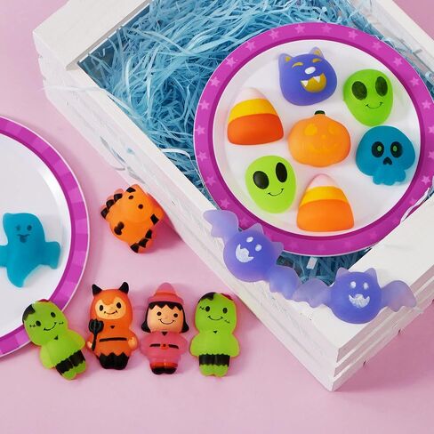 JOYIN 24 PCS Halloween Squishy Toy Mochi Toy, Glow in The Dark Design Stress Relief Mochi for Halloween Party Favor Decoration, Halloween Goody Bags Filler, Kids Birthday Gifts in Saudi Arabia