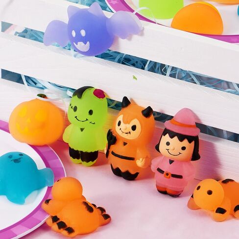JOYIN 24 PCS Halloween Squishy Toy Mochi Toy, Glow in The Dark Design Stress Relief Mochi for Halloween Party Favor Decoration, Halloween Goody Bags Filler, Kids Birthday Gifts in Saudi Arabia