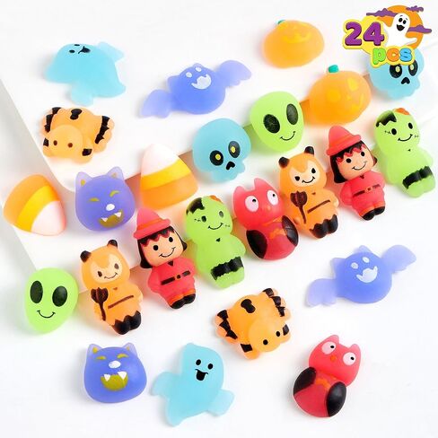 JOYIN 24 PCS Halloween Squishy Toy Mochi Toy, Glow in The Dark Design Stress Relief Mochi for Halloween Party Favor Decoration, Halloween Goody Bags Filler, Kids Birthday Gifts in Saudi Arabia