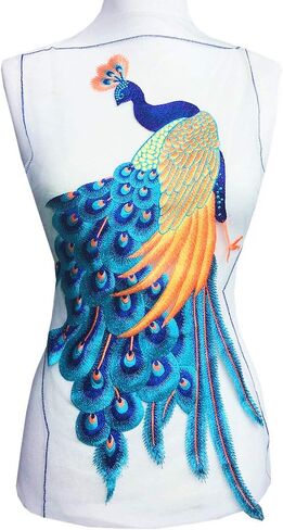 خياطة على رقعة مطرزة على شكل طاووس من الدانتيل، بقع كبيرة مطرزة على شكل طائر للملابس، فستان Parches Bordados، Chi-pao DIY (أحمر) in Kuwait