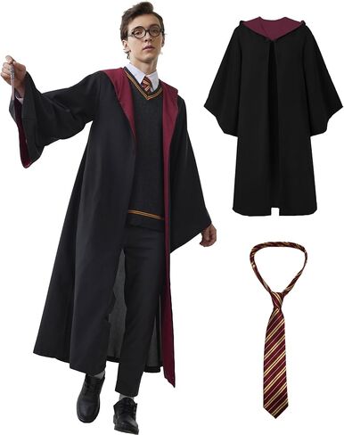 Kidukso Wizard Robe Adult Wizard Cloak with Tie Unisex Wizard Costume Hooded Uniform Magical Witch Robe Cloak Cape in Kuwait